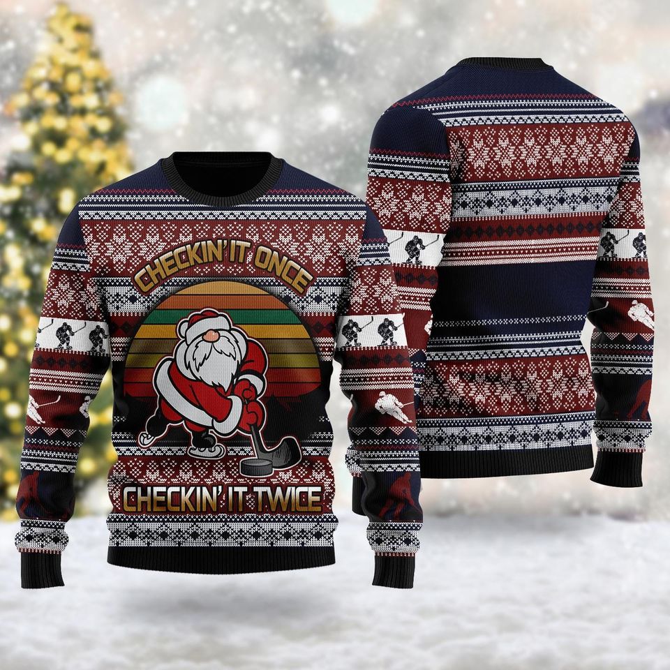 Hockey Checking It Once Checking It Twice Ugly Sweatshirts, Christmas Gift For Men Women Kid - Image 2