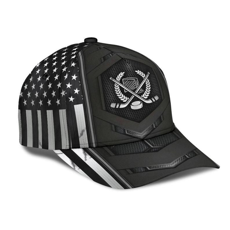 Hockey Flag Silver Carbon Hat Classic Cap 3D Protect Cap, Human Cap, Trending Cap, American Cap Trucker Hats Custom Hats Gifts For Men & Women