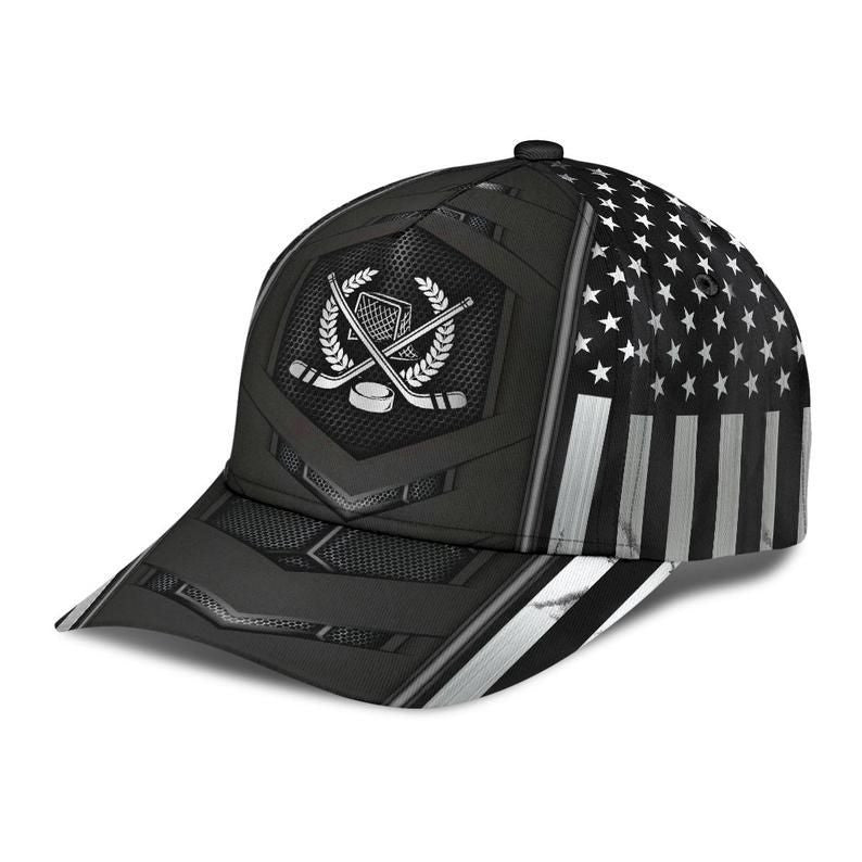 Hockey Flag Silver Carbon Hat Classic Cap 3D Protect Cap, Human Cap, Trending Cap, American Cap Trucker Hats Custom Hats Gifts For Men & Women