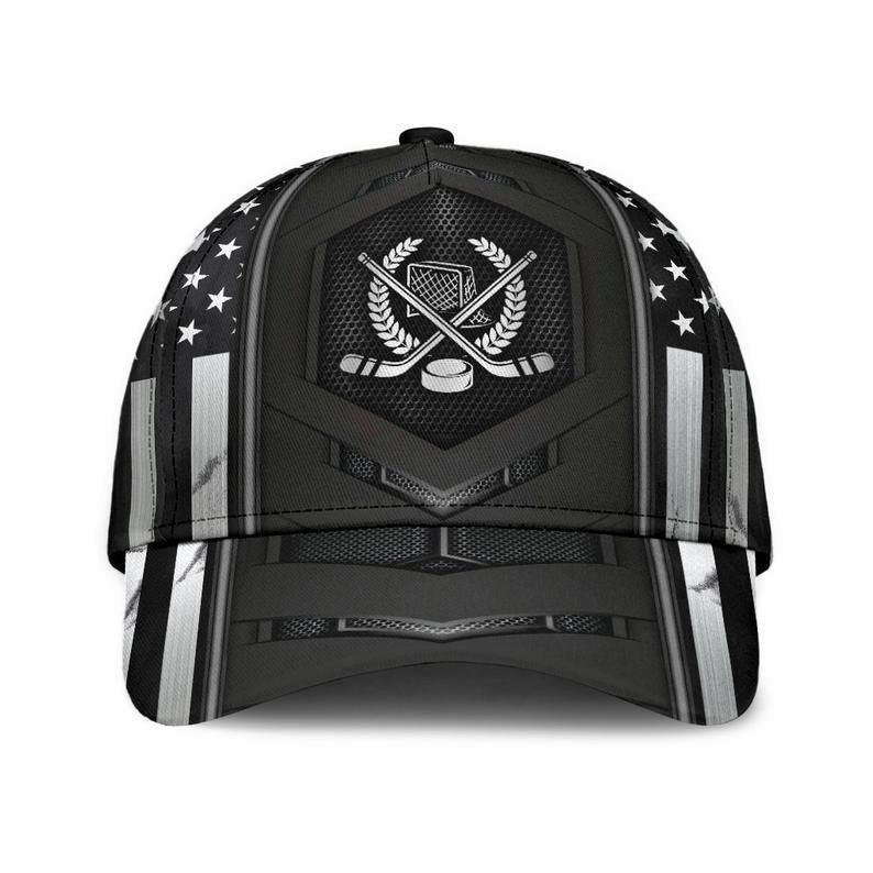 Hockey Flag Silver Carbon Hat Classic Cap 3D Protect Cap, Human Cap, Trending Cap, American Cap Trucker Hats Custom Hats Gifts For Men & Women