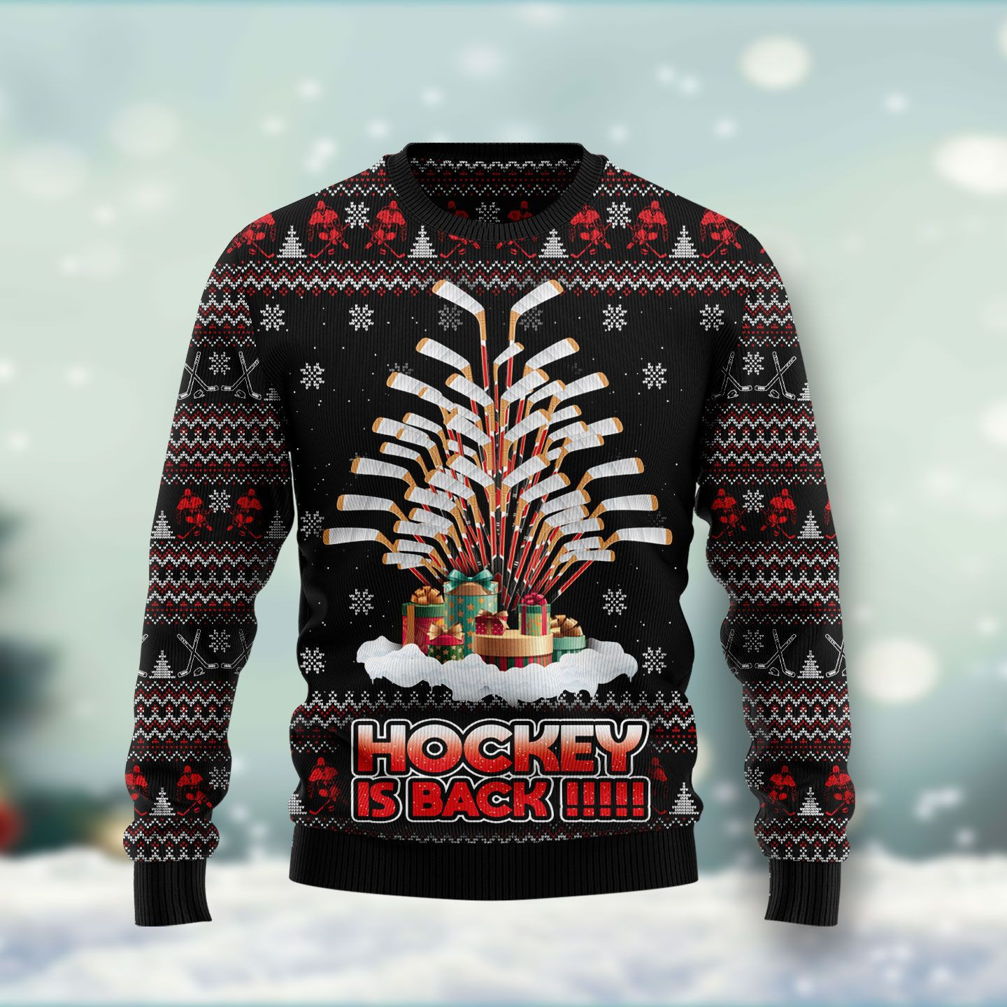Hockey Is Back Ugly Christmas Sweater Adult 3D Funny Matching for family