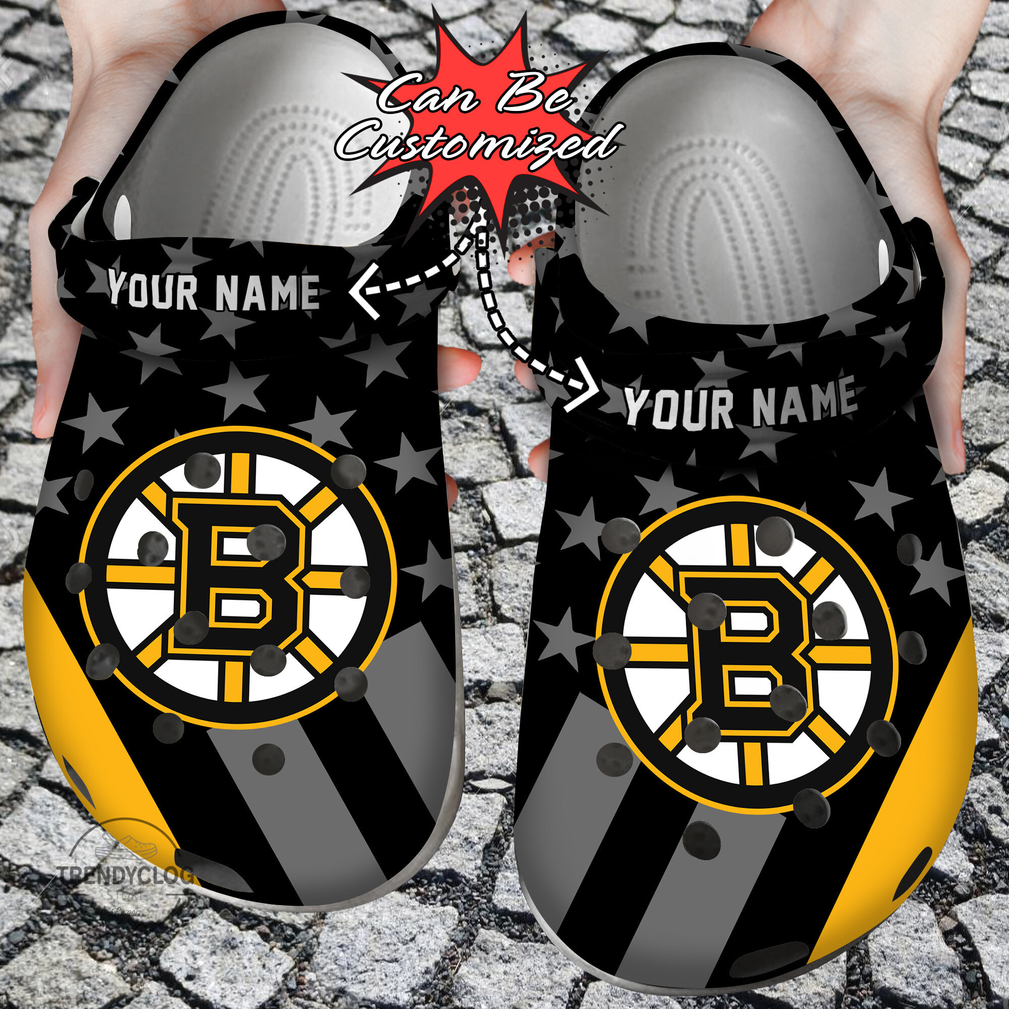 Hockey Personalized BBruins Star Flag Clog Shoes