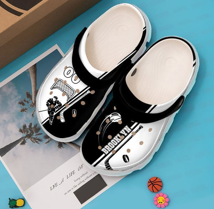 Hockey Personalized Black And White clog Shoes