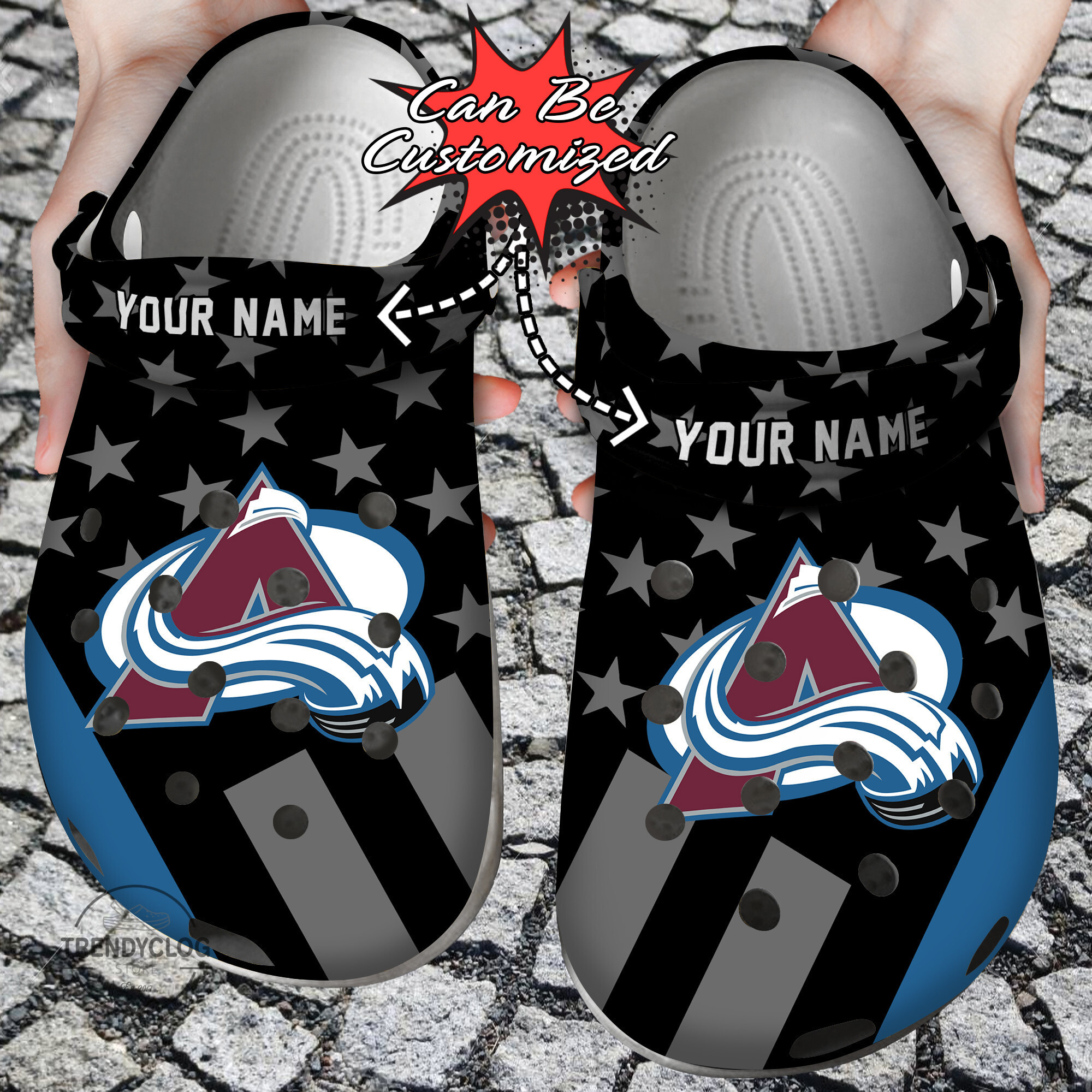 Hockey Personalized CAvalanche Star Flag Clog Shoes