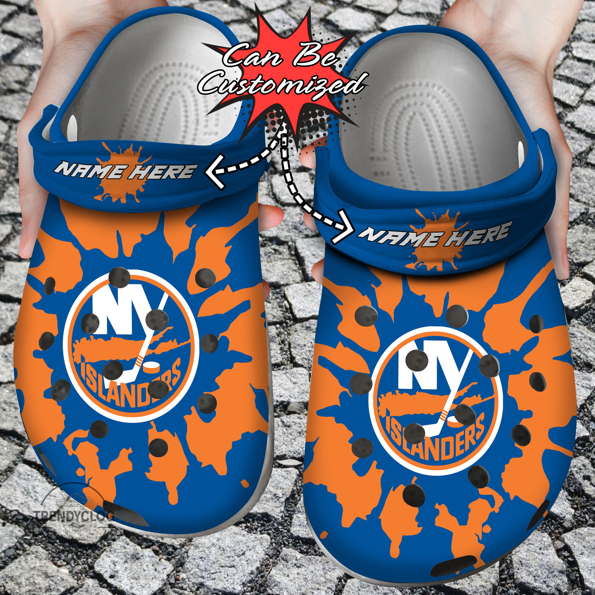 Hockey Personalized NY Islanders Color Splash Clog Shoes