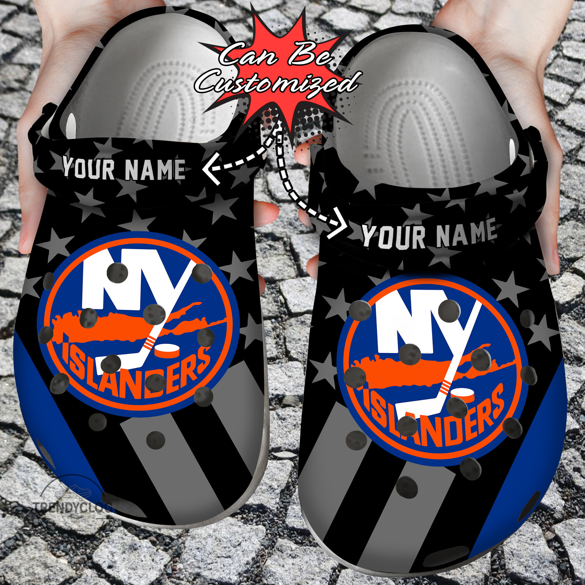 Hockey Personalized NY Islanders Star Flag Clog Shoes