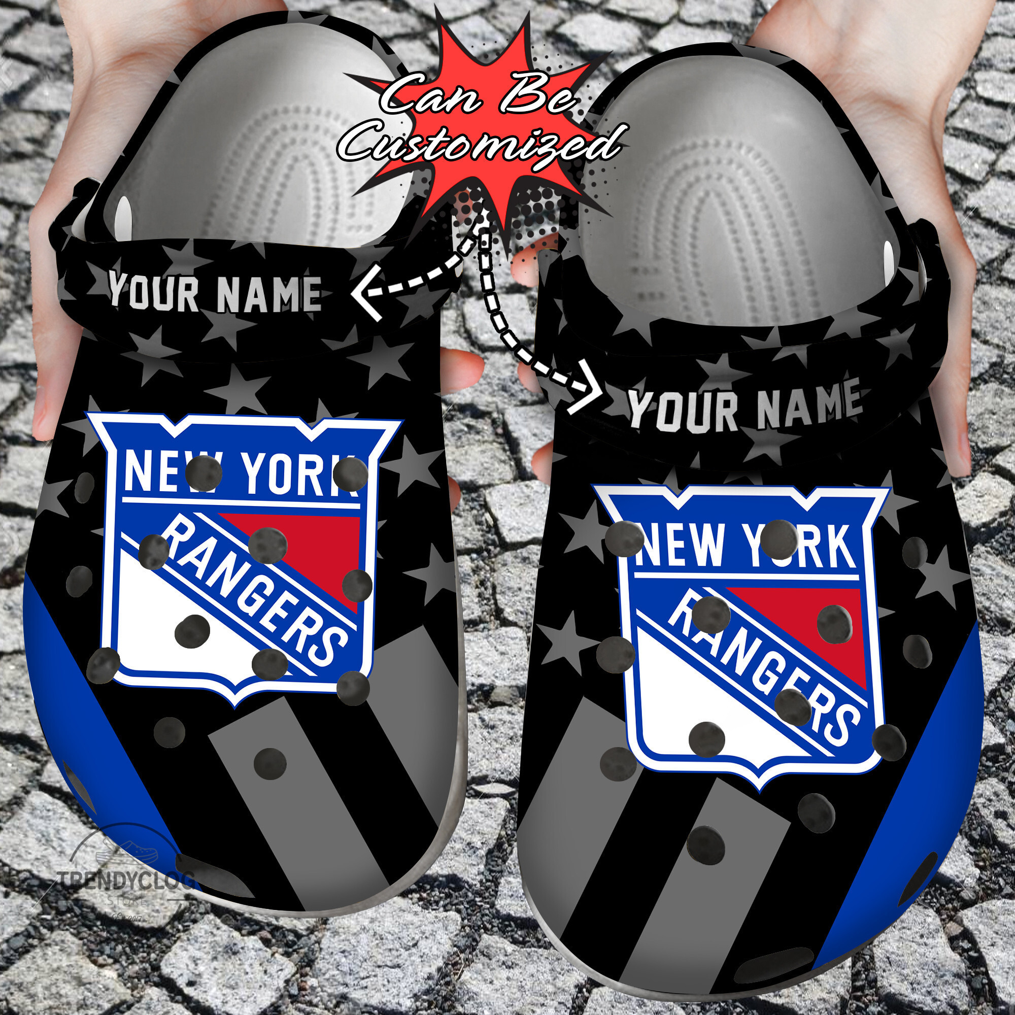 Hockey Personalized NY Rangers Star Flag Clog Shoes