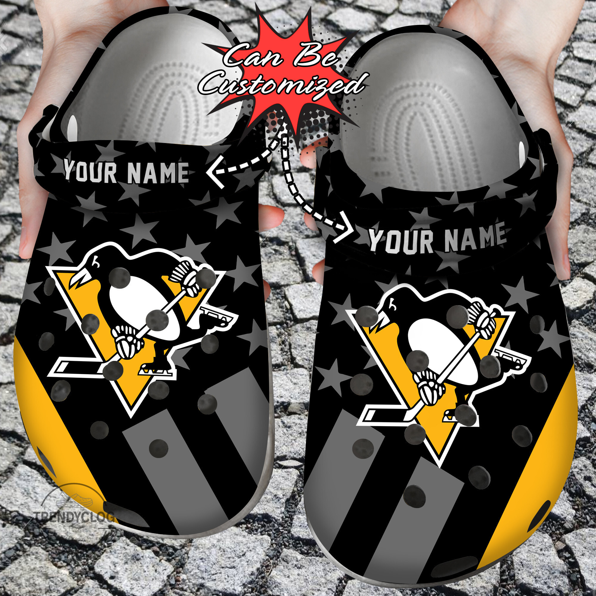 Hockey Personalized PPenguins Star Flag Clog Shoes