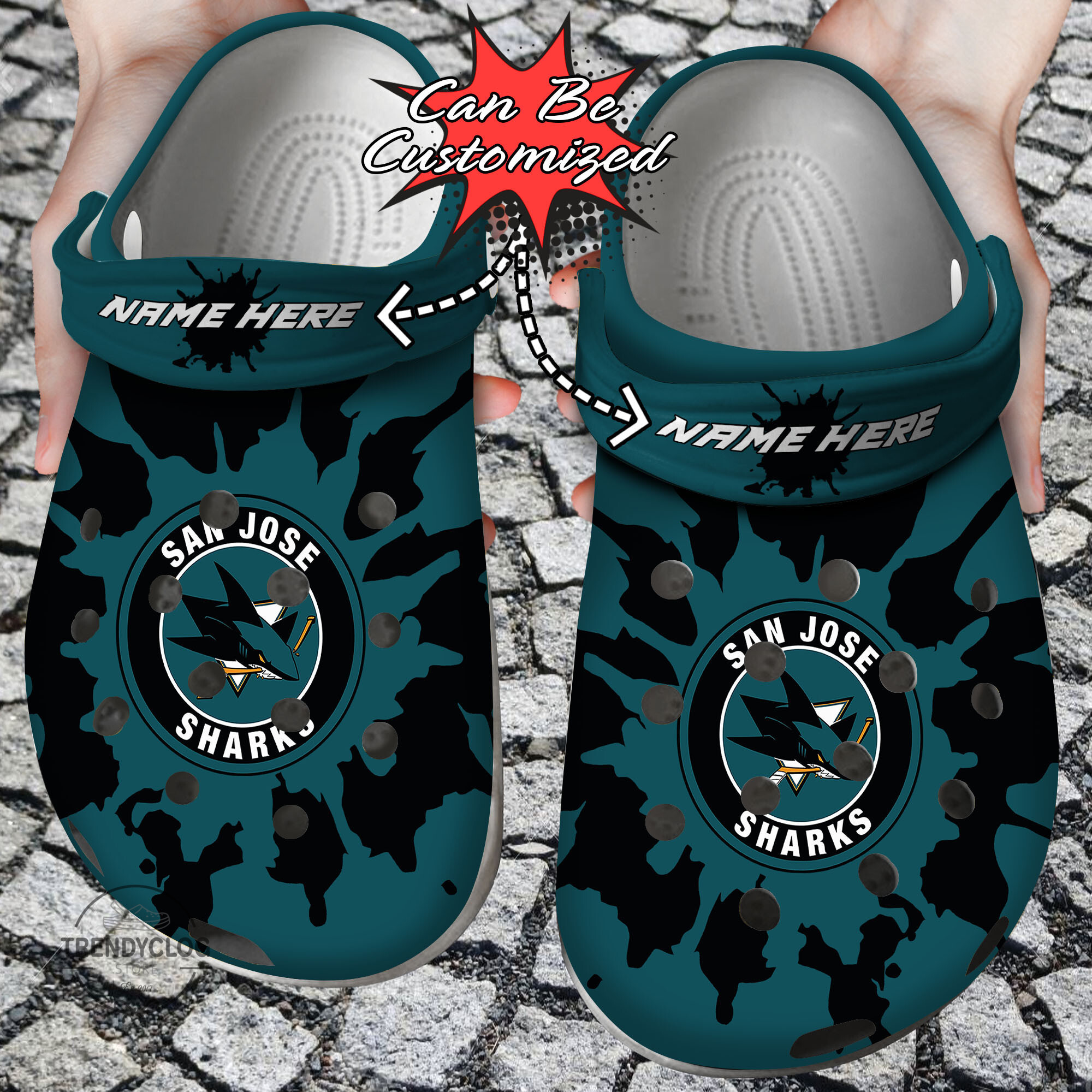 Hockey Personalized SJ Sharks Color Splash Clog Shoes