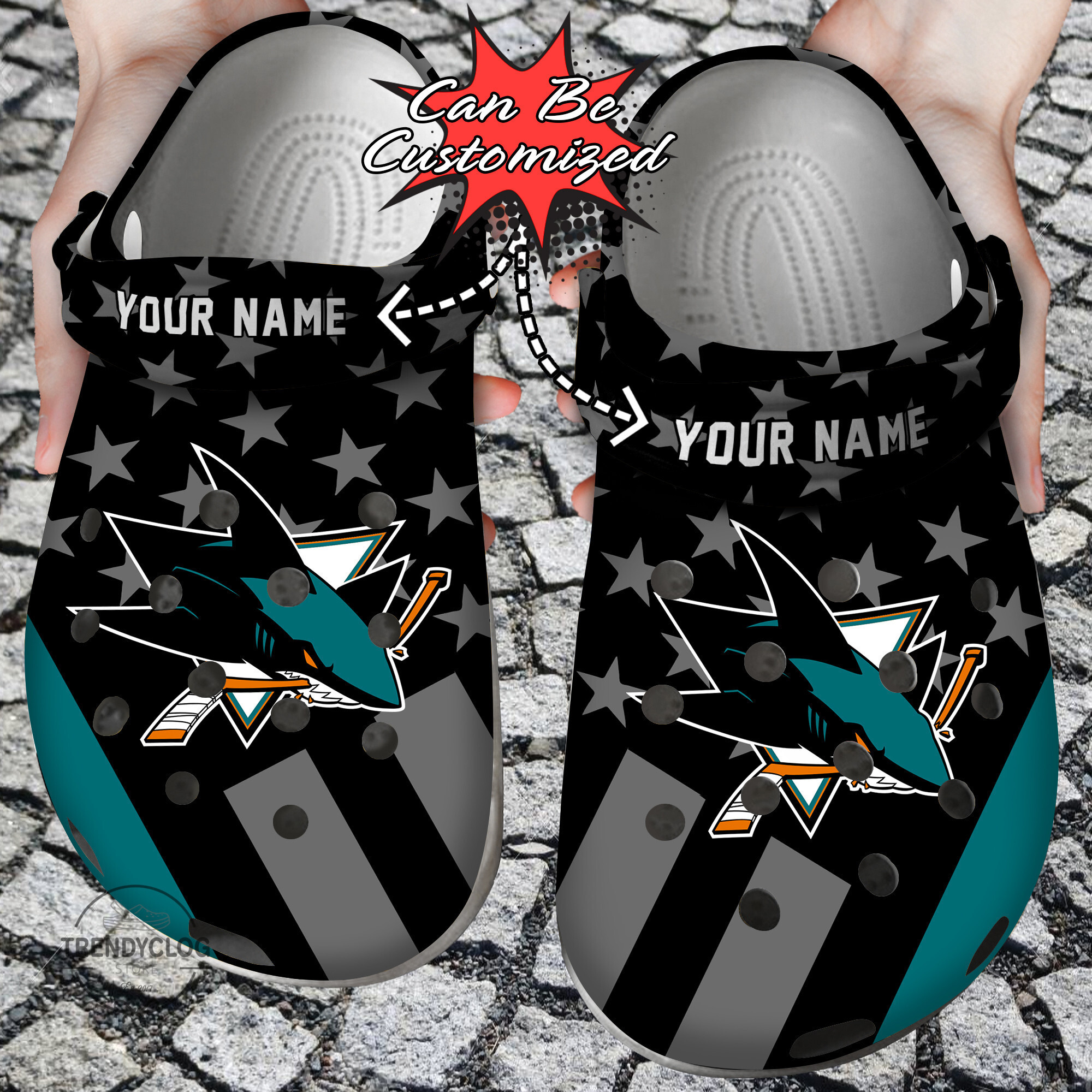Hockey Personalized SJ Sharks Star Flag Clog Shoes