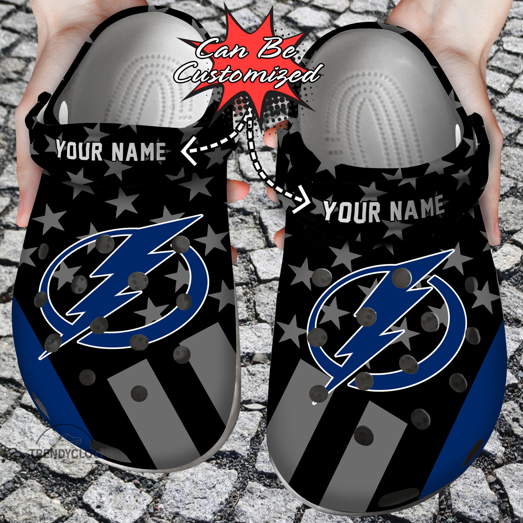 Hockey Personalized TB Lightning Star Flag Clog Shoes