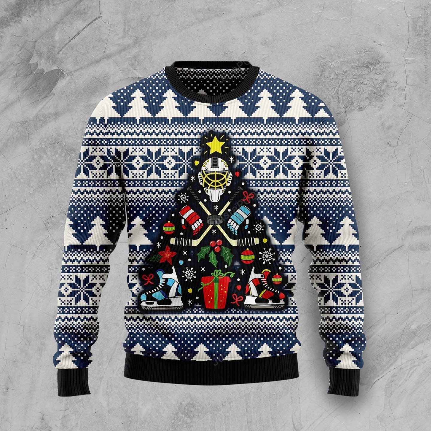 Hockey Ugly Christmas Sweater Adult 3D Funny Matching for family
