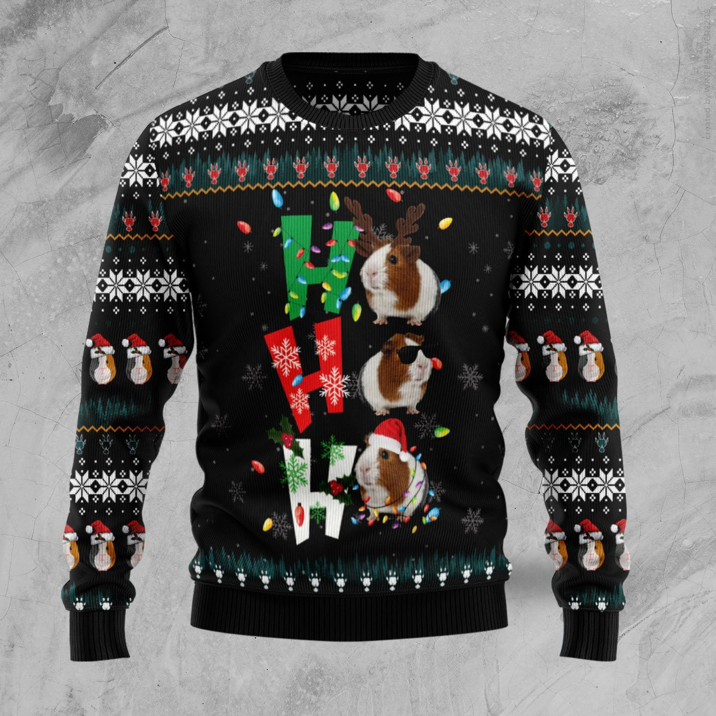 Hohoho Guinea Pig Ugly Christmas Sweater Adult 3D Funny Matching for family