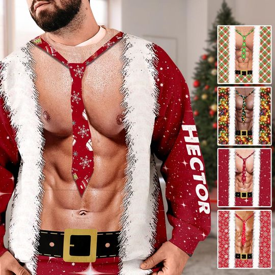 Hohoho I'm Your Santa - Personalized Couple Ugly Sweatshirt - Image 4