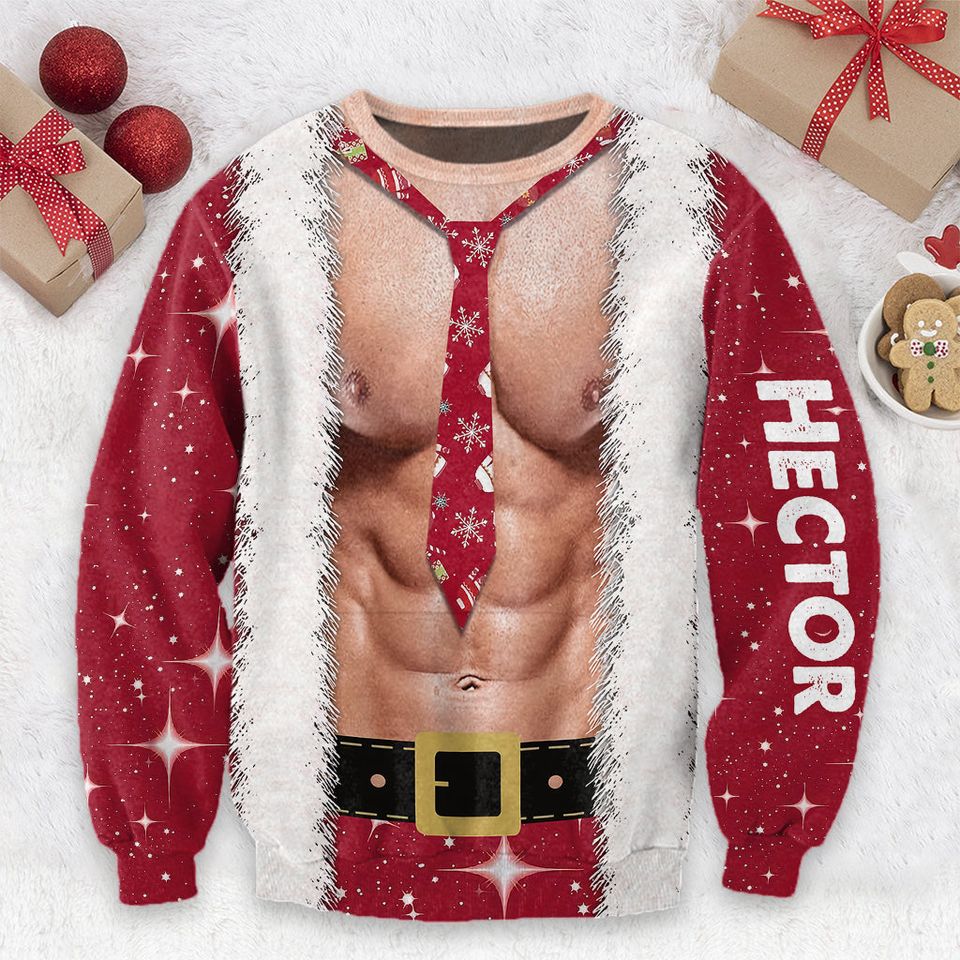 Hohoho I'm Your Santa - Personalized Couple Ugly Sweatshirt - Image 2