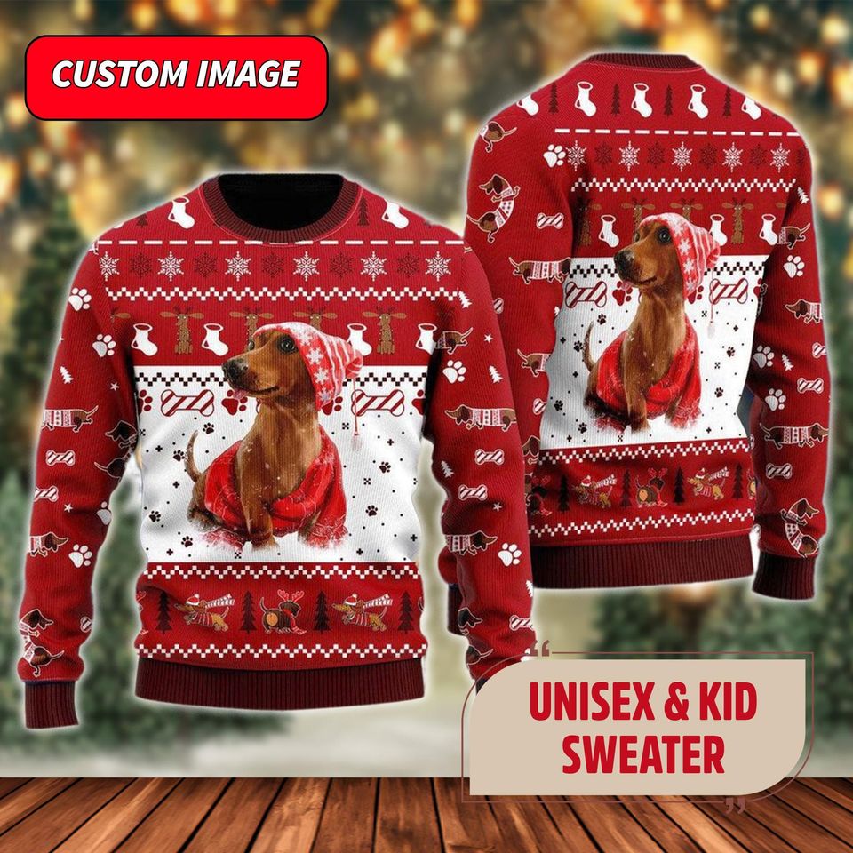 Holiday Dachshund Dog Ugly Christmas Sweater, Dachshund Dog Xmas Sweatshirt