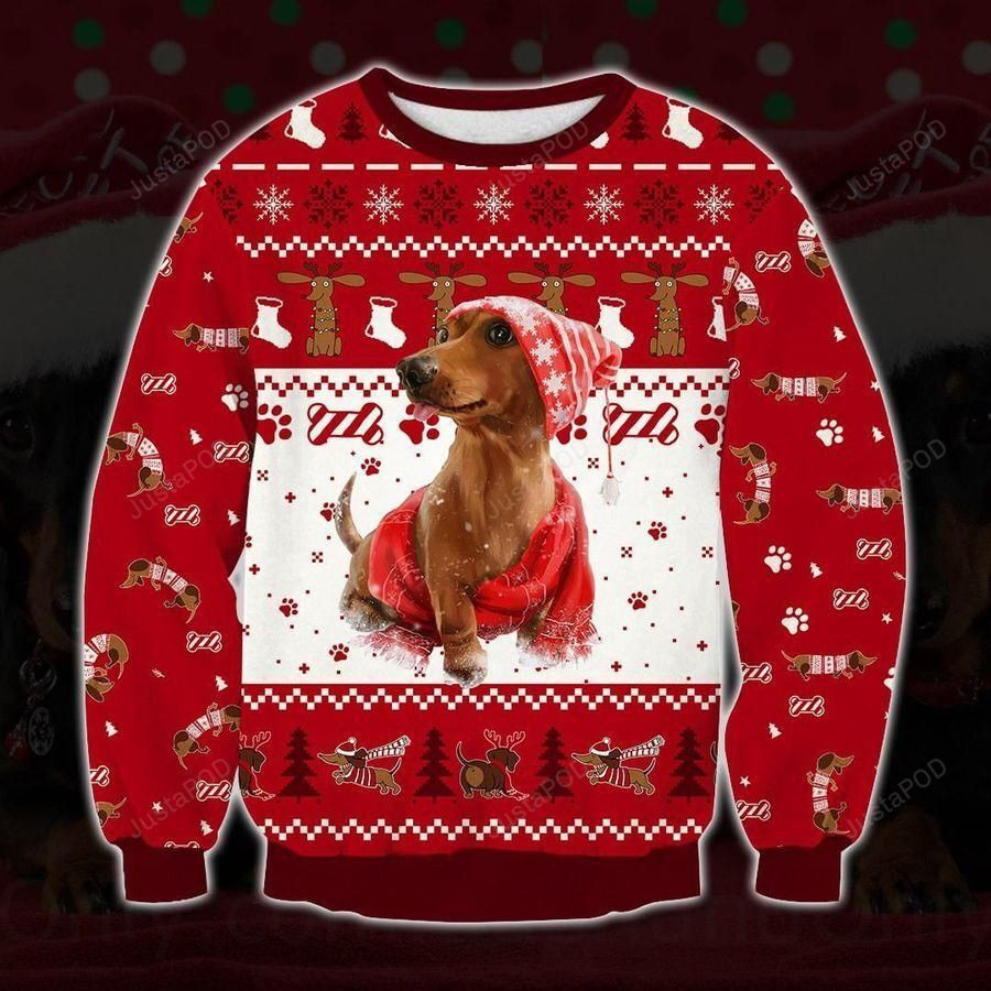 Holiday Dachshund Ugly Christmas Sweater Adult 3D Funny Matching for family