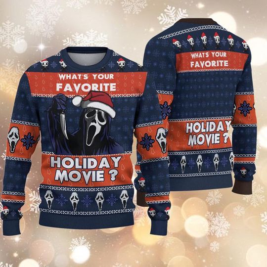 Holiday Scream Ugly Christmas Sweater, Santa Ghostface Ugly Sweatshirt - Image 4