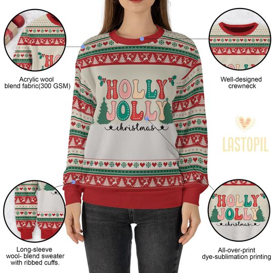 Holly Jolly Merry Christmas Ugly Christmas Sweater Retro Christmas Crewneck Shirt - Image 13