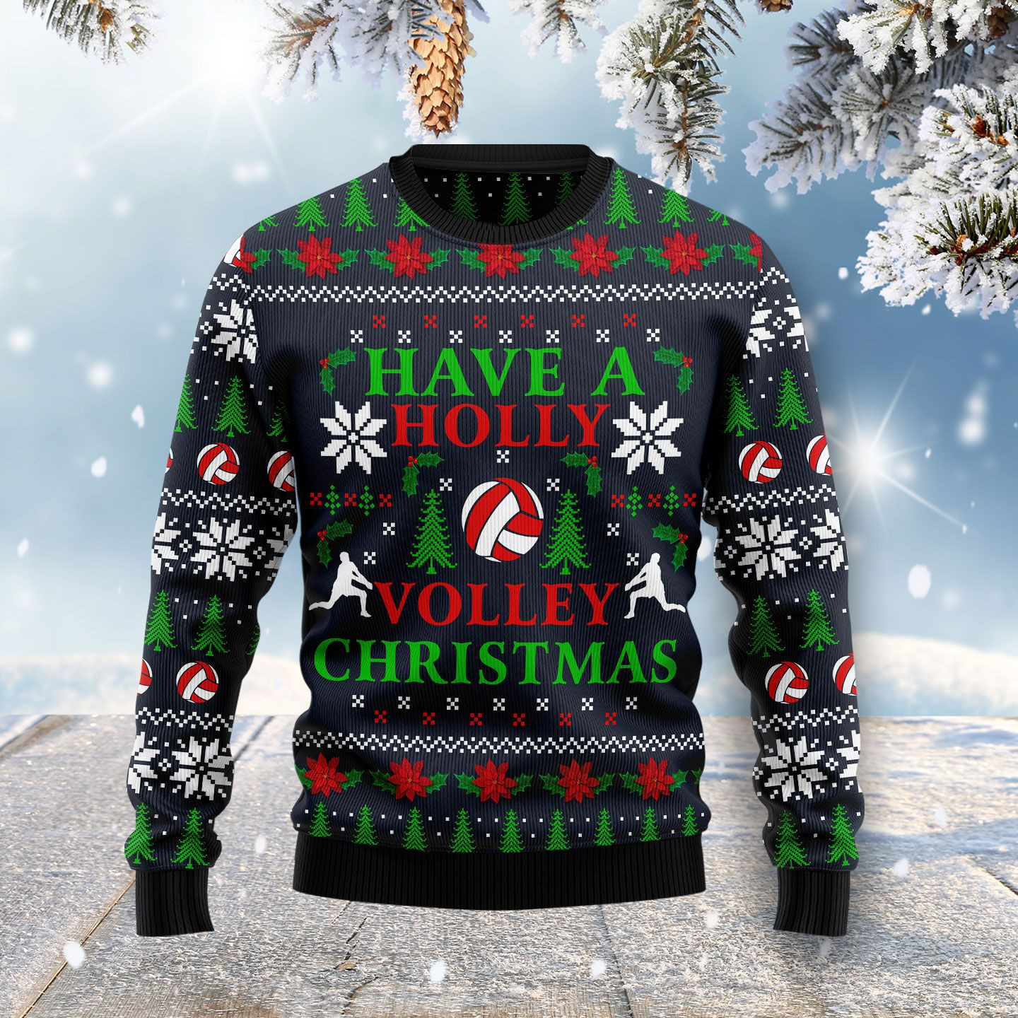 Holly Volley Volleyball Christmas Ugly Christmas Sweater Adult 3D Funny Matching for family