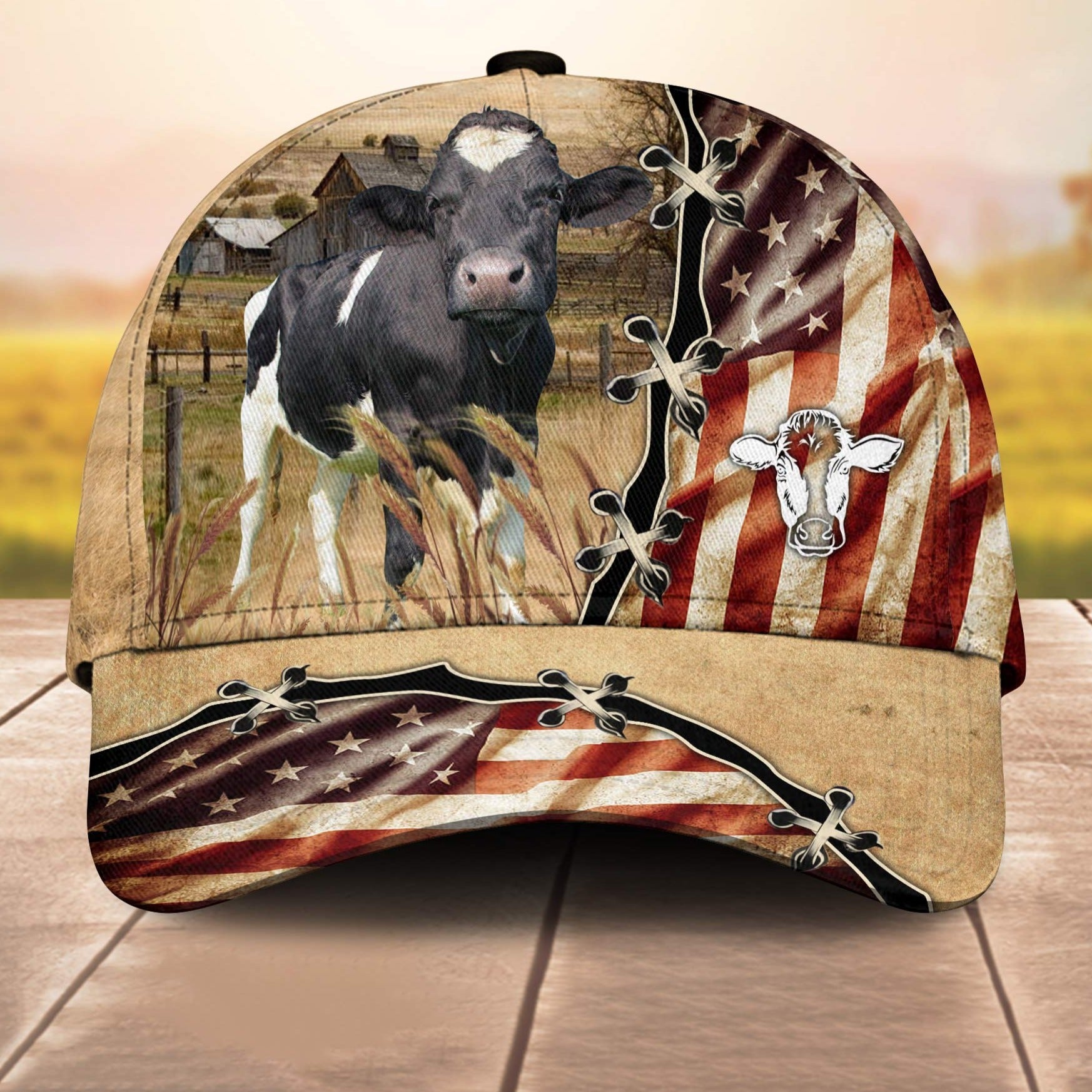Holstein American Flag Custom Name Retro 3D Cap 3D All Over Print Baseball Cap, Cap For Farm Lovers, Animal Cap, Leather Pattern Cap Trucker Hats Custom Hats Gifts For Men & Women