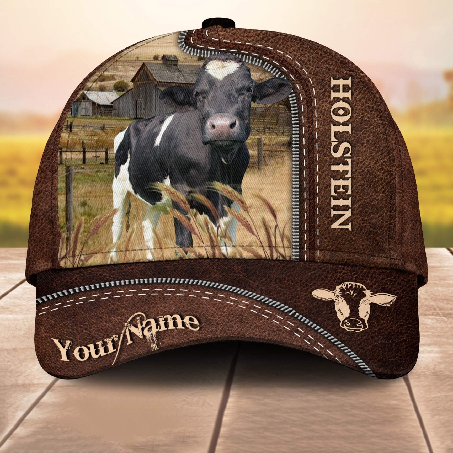 Holstein Customized Name Leather Pattern 3D Cap 3D All Over Print Baseball Cap, Cap For Farm Lovers, Animal Cap, Leather Pattern Cap Trucker Hats Custom Hats Gifts For Men & Women