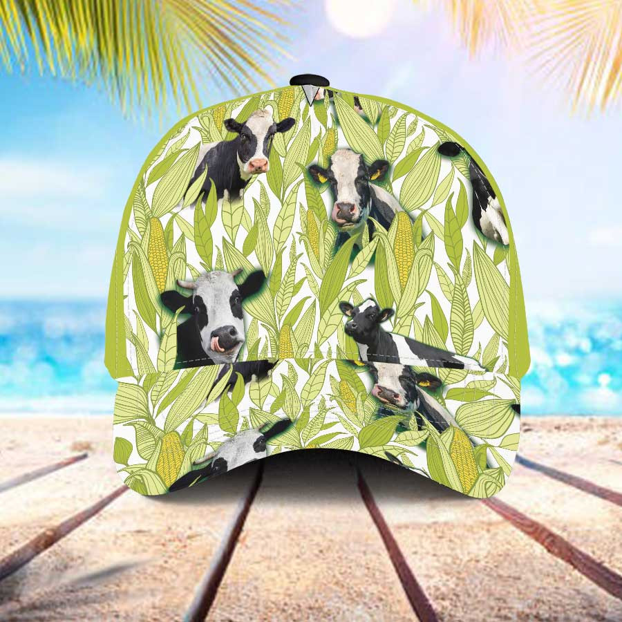 Holstein Friesian Cattle Lovers Corn Pattern Hawaiian Summer Hats, Holstein Friesian Cattle Cap for Farmer, Men & Women Trucker Hats Custom Hats Gifts For Men & Women