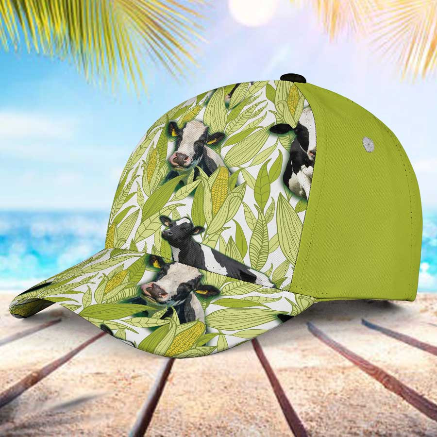 Holstein Friesian Cattle Lovers Corn Pattern Hawaiian Summer Hats, Holstein Friesian Cattle Cap for Farmer, Men & Women Trucker Hats Custom Hats Gifts For Men & Women