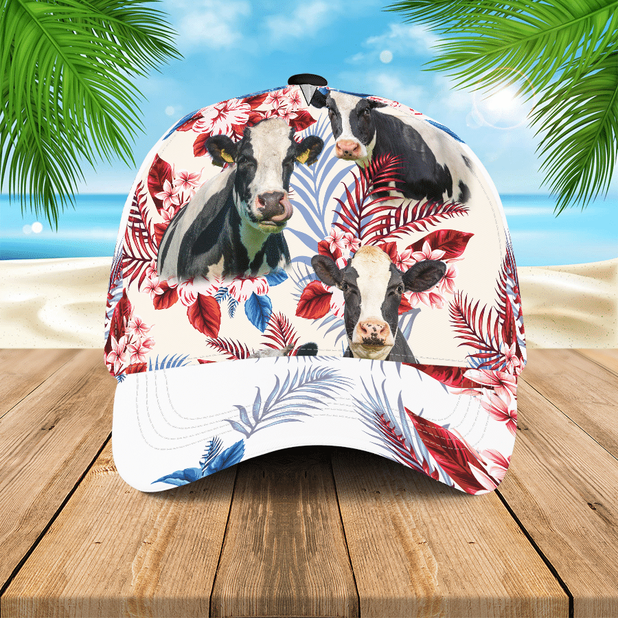 Holstein Friesian Cattle Lovers Hawaiian Hat, Cow Aloha Hawaiian 3D Classic Cap for Men & Women Trucker Hats Custom Hats Gifts For Men & Women