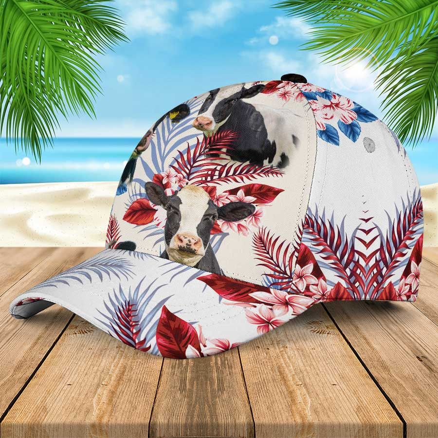 Holstein Friesian Cattle Lovers Hawaiian Hat, Cow Aloha Hawaiian 3D Classic Cap for Men & Women Trucker Hats Custom Hats Gifts For Men & Women