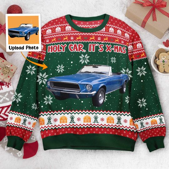 Holy Car, It'S X-Mas - Personalized Photo Ugly Sweater - Image 4