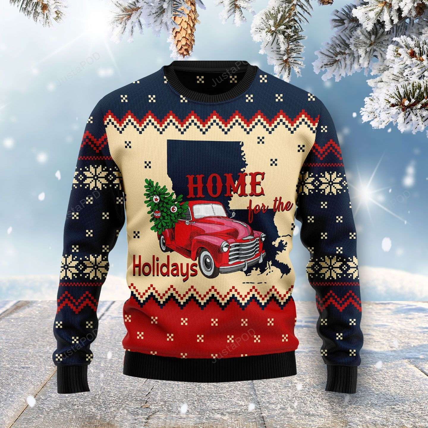 Home For The Holidays Louisiana Ugly Christmas Sweater Adult 3D Funny Matching for family