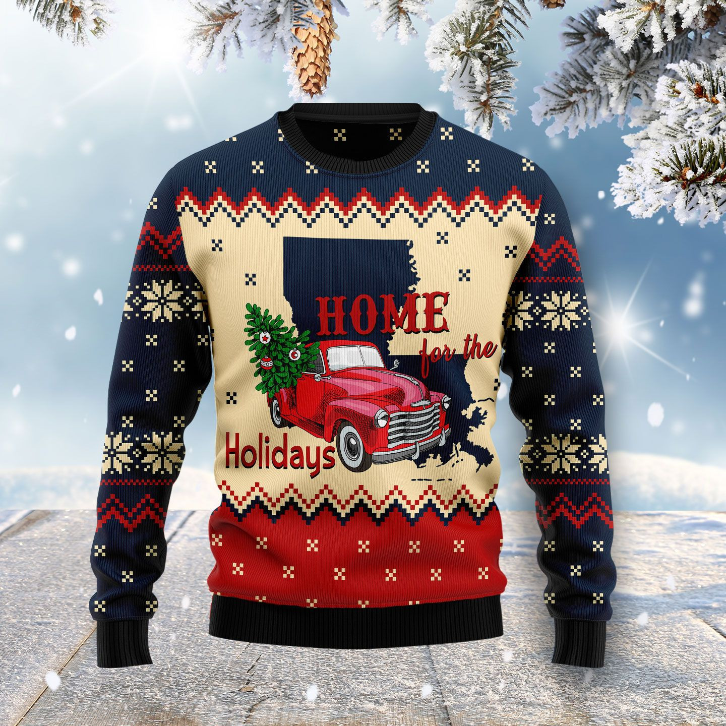 Home For The Holidays Louisiana Ugly Christmas Sweater Adult 3D Funny Matching for family