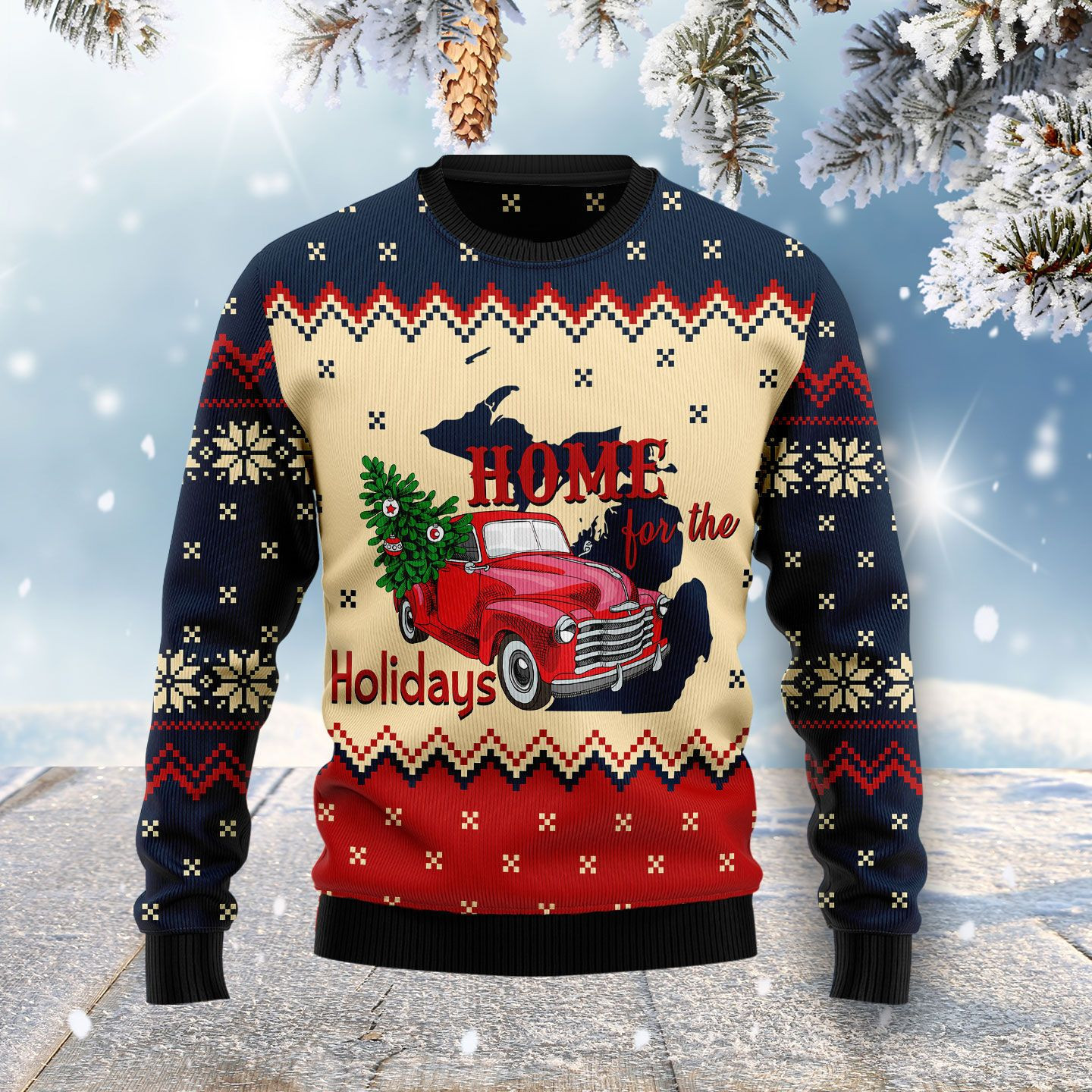 Home For The Holidays Michigan Ugly Christmas Sweater Adult 3D Funny Matching for family