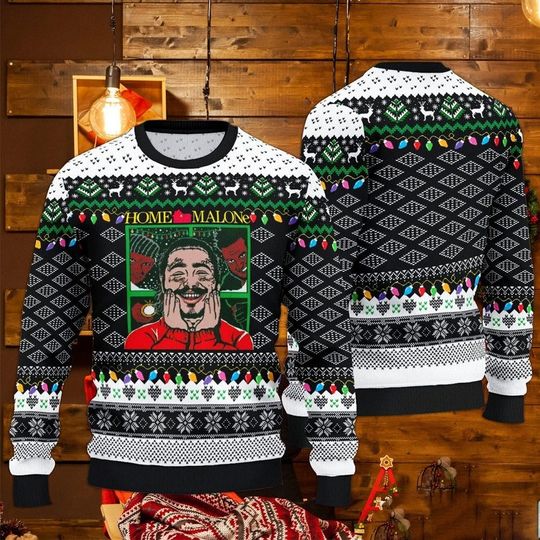 Home Malone Ugly Sweater, Home Alone Parody Celebrity Ugly Sweater - Image 4