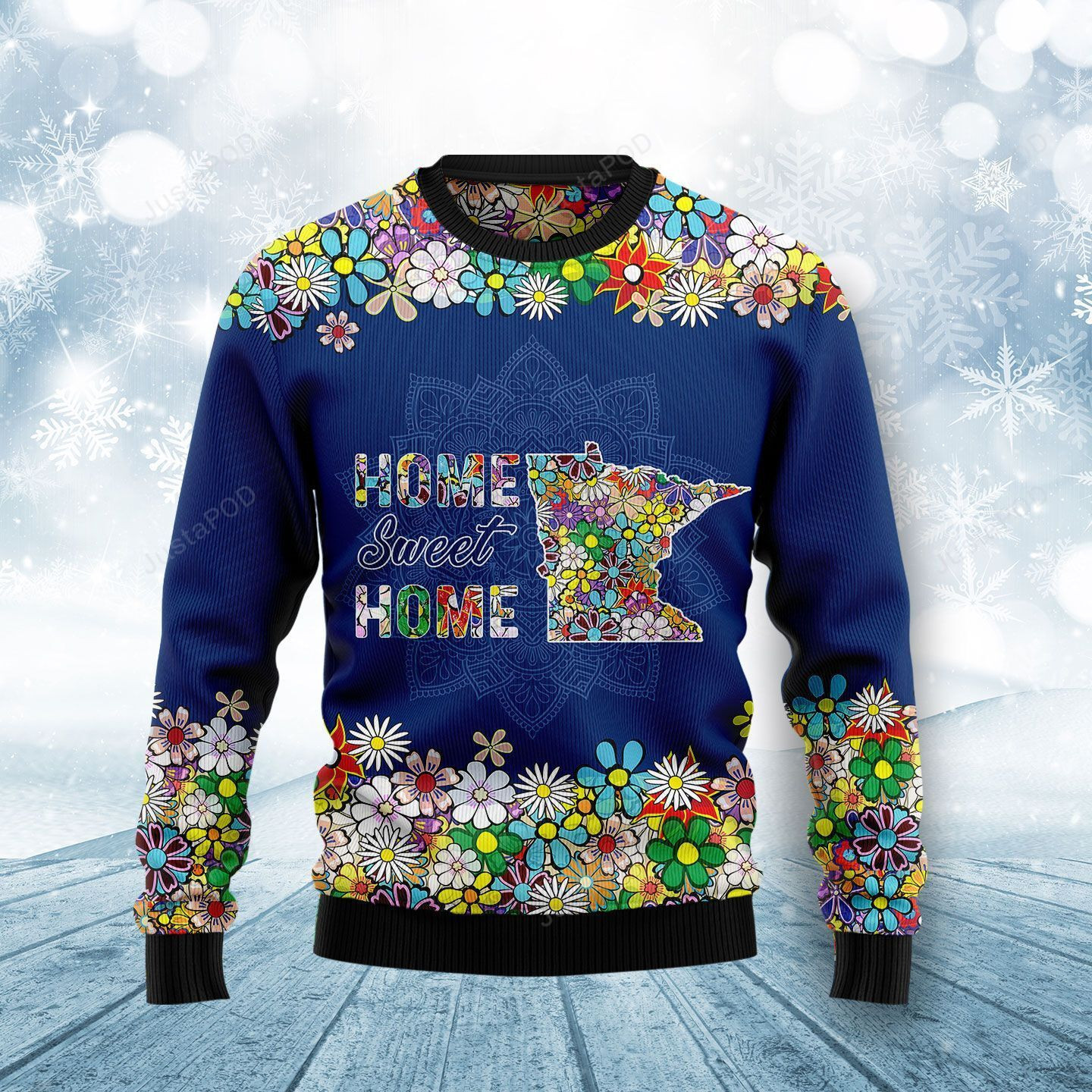 Home Sweet Home Minnesota Flower Ugly Christmas Sweater Adult 3D Funny Matching for family