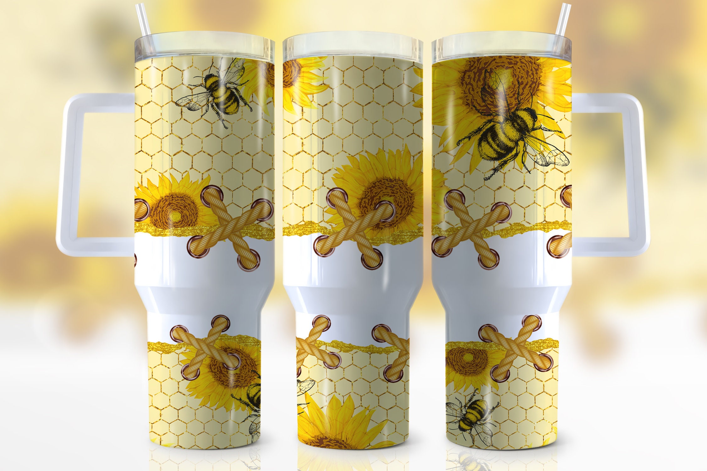 Honeycomb Sunflower Custom Stanley Cup 40 oz 30 oz Tumbler With HandleTVC2301945