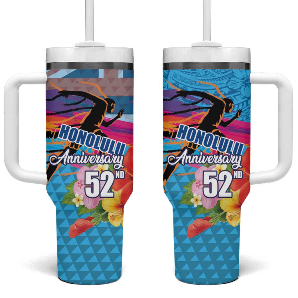 Honolulu Anniversary 52nd Running Marathon Competition Kakau Blue Color Custom Stanley Cup 40 oz 30 oz Tumbler With HandleTVC2301363