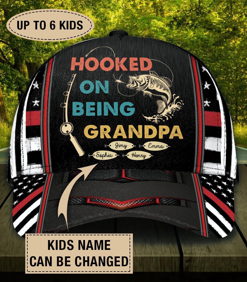 Hooked On Being, Grandpa Red Fishing Personalized Classic Cap, Personalized Gift for Fishing Lovers Trucker Hats Custom Hats Gifts For Men & Women
