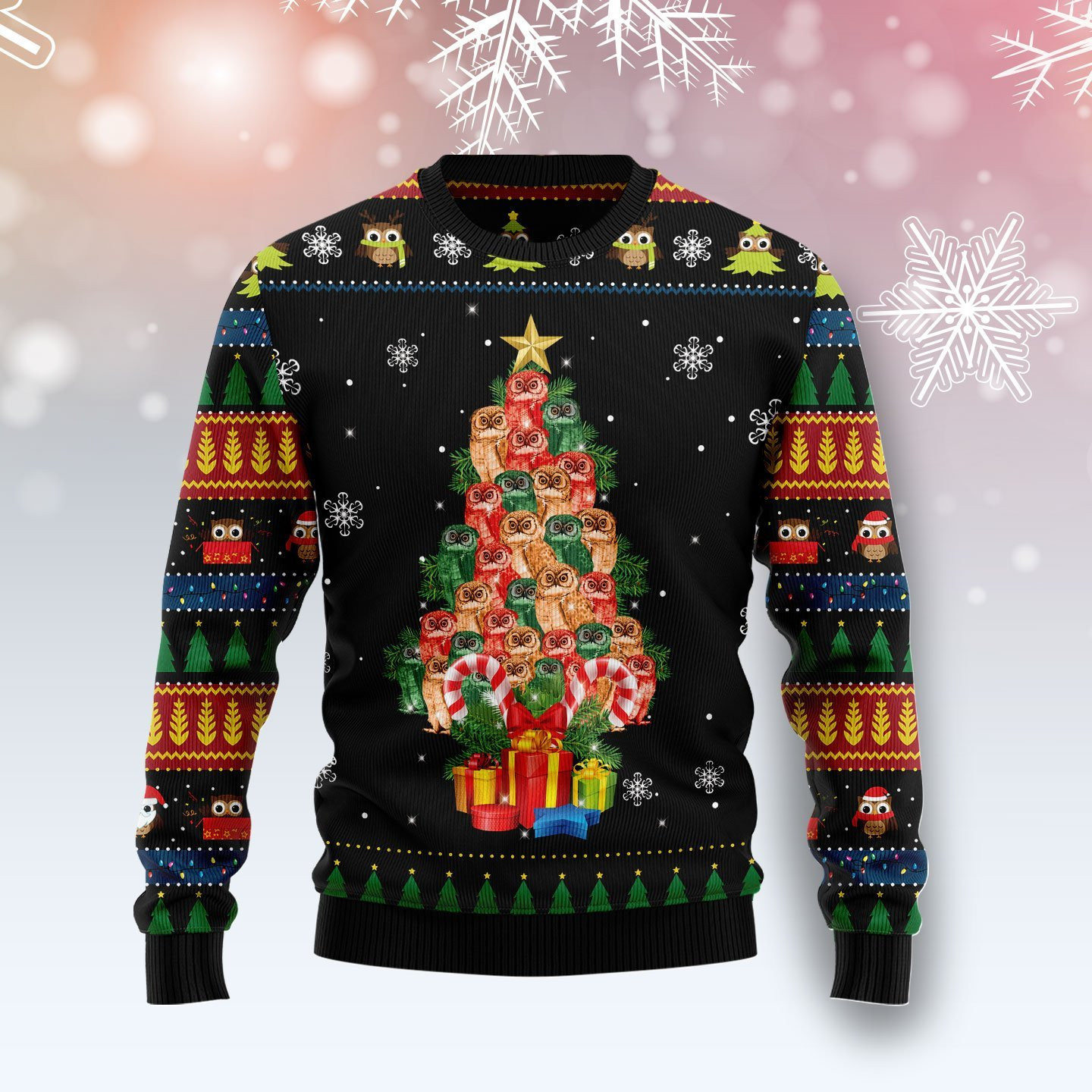 Hoot Hoot Owl Noel Tree Ugly Christmas Sweater Adult 3D Funny Matching for family