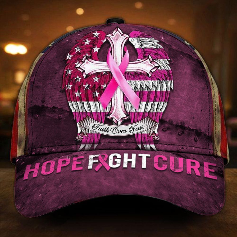 Hope Fight Cure Pink Ribbon USA Hat Honoring Breast Cancer Awareness Merchandise Trucker Hats Custom Hats Gifts For Men & Women