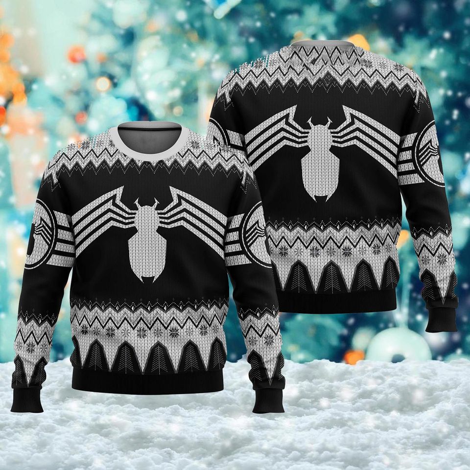 Horror Character Movie Ugly Christmas Sweater, Spider Symbol Xmas Sweatshirt