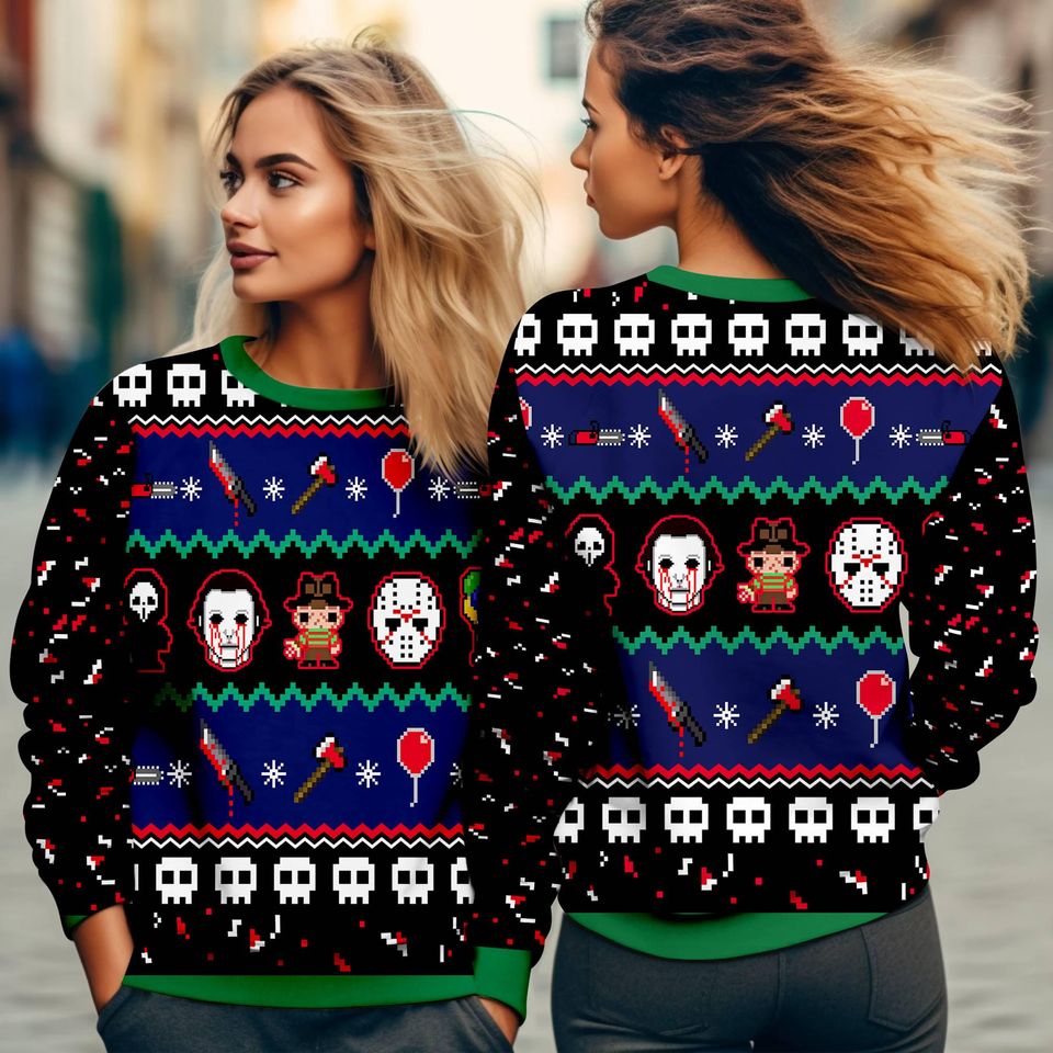 Horror Characters Horror Killers Merry Christmas Ugly Sweater, Michael Myers Xmas