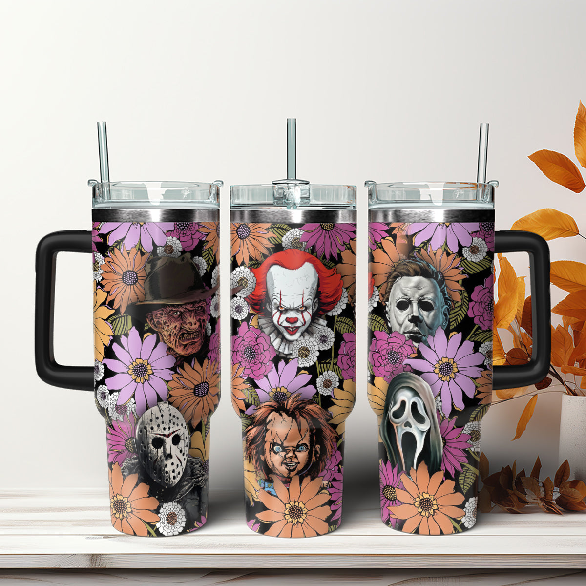 Horror Floral Characters Movies Custom Stanley Cup 40 oz 30 oz Tumbler With HandleTVC2301565