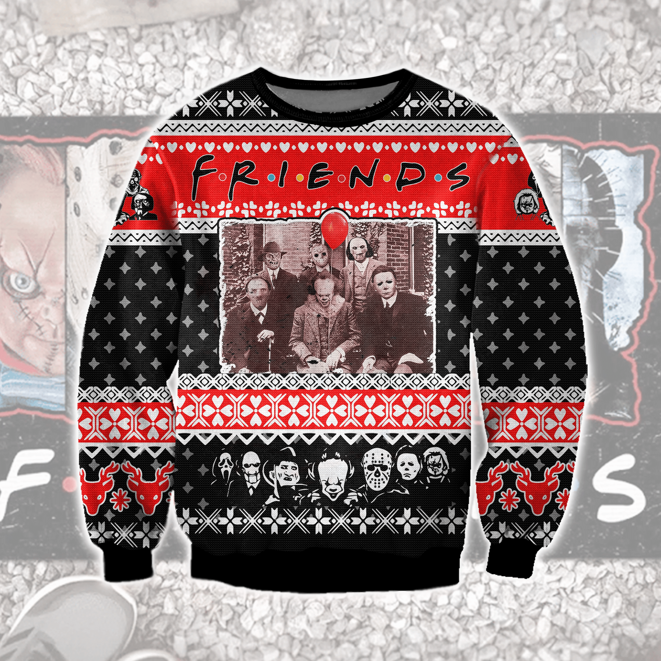 Horror Friends Ugly Christmas Sweater Adult 3D Funny Matching for family