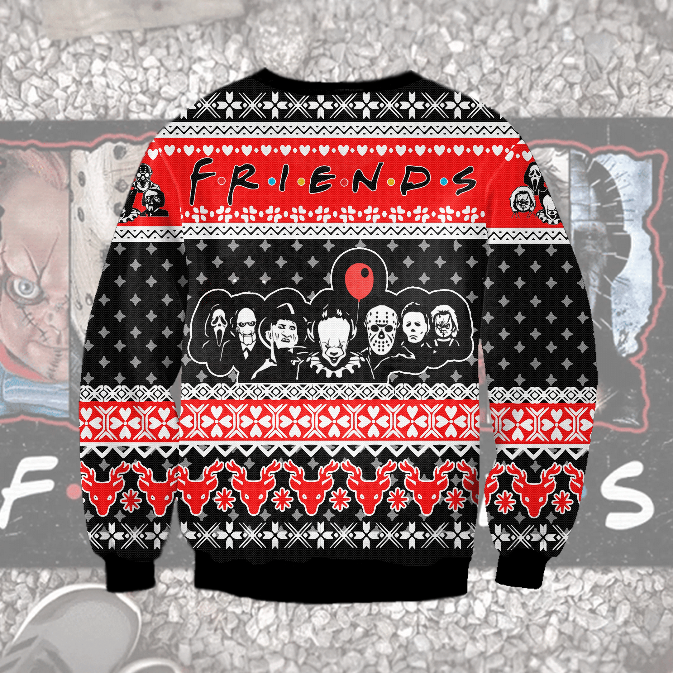 Horror Friends Ugly Christmas Sweater Adult 3D Funny Matching for family - Image 2