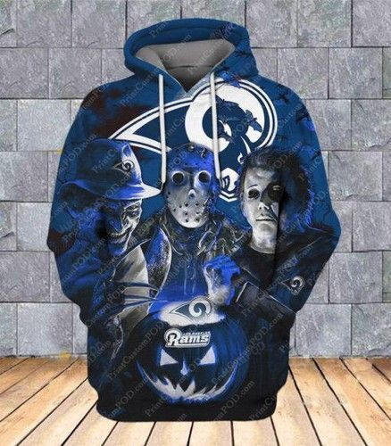 Horror Los Angeles Rams Jason Voorhees Freddy Krueger Michael Myers Halloween 3D All Over Print Hoodie, Zip Hoodie