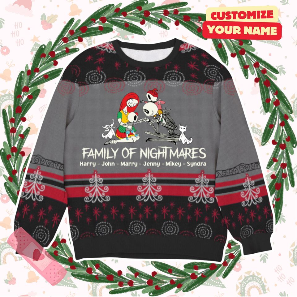 Horror Midnight Family, Personalized Knitted Ugly Sweater, Gifts For Family