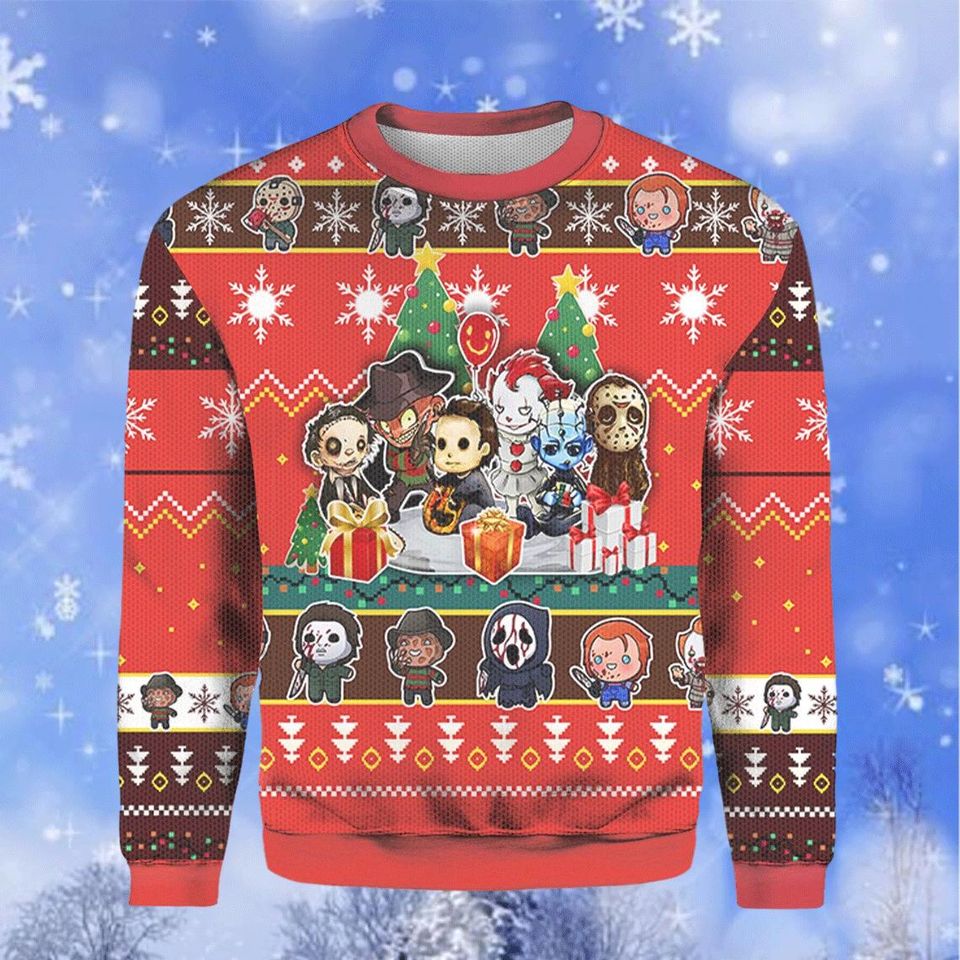 Horror Movie Characters Halloween Ugly Sweater, Horror Sweater