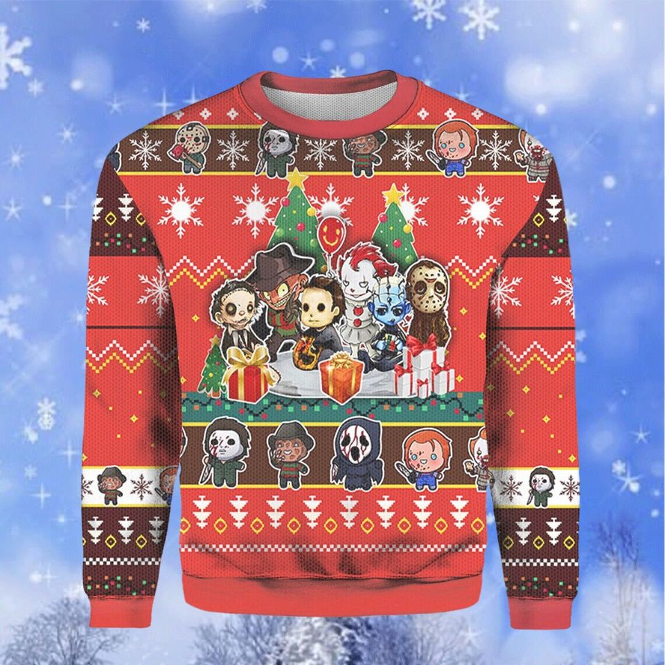 Horror Movie Characters Halloween Ugly Sweater, Horror Sweater, Serial Killers Ugly Christmas Sweater